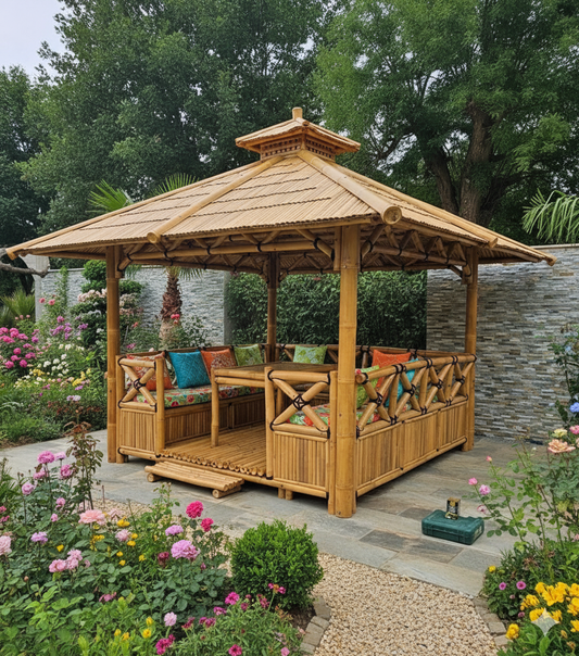 Créer un coin lounge balinais dans votre jardin avec un gazebo en bambou