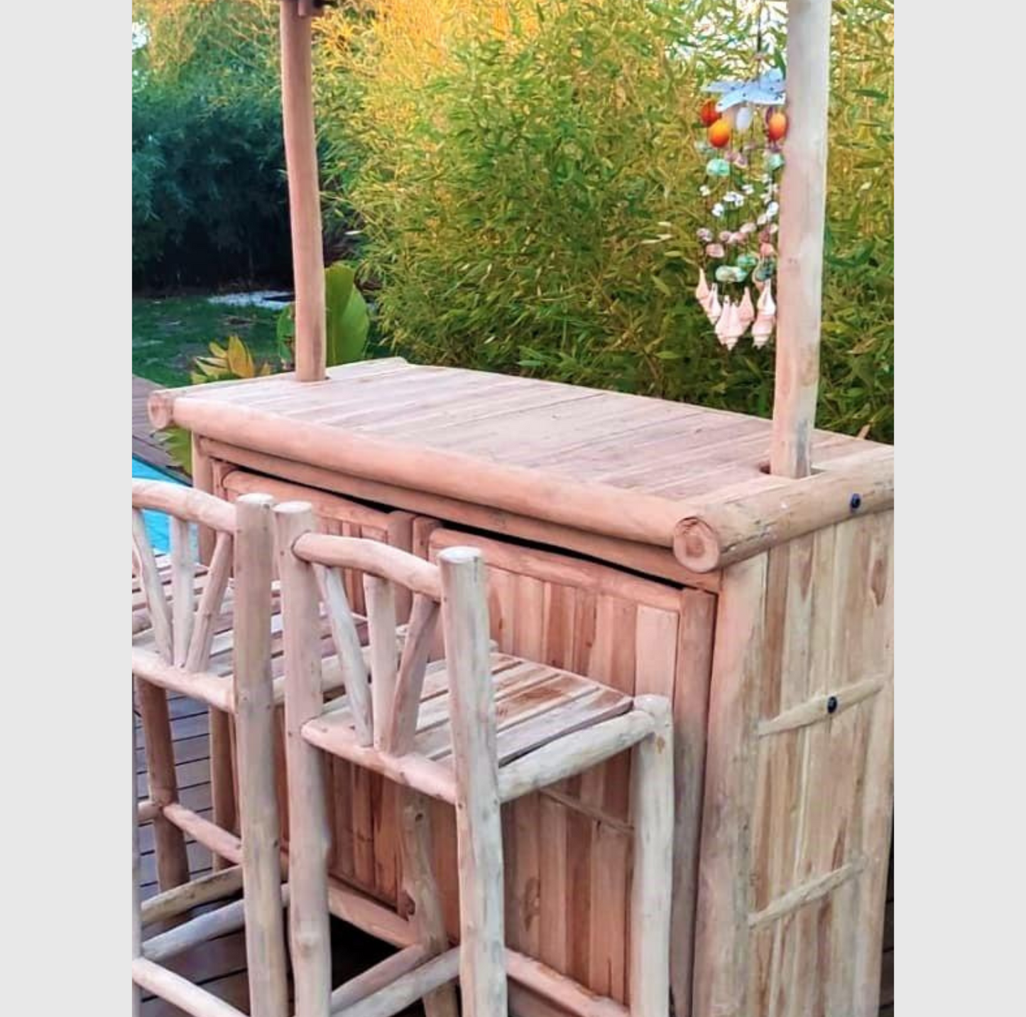 Bar d'extérieur en Teck 140 cm avec 3 Tabourets Hauts en Teck