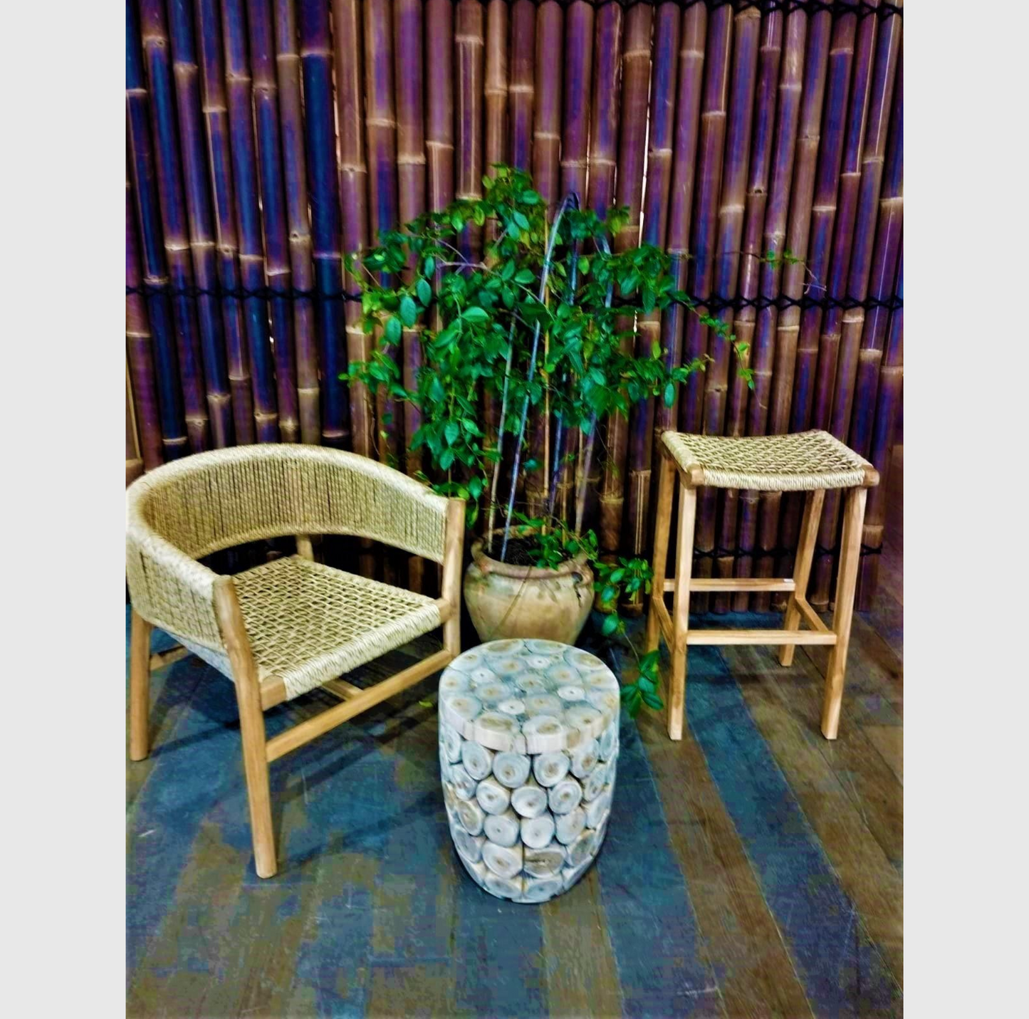 Tabouret Rondins de teck