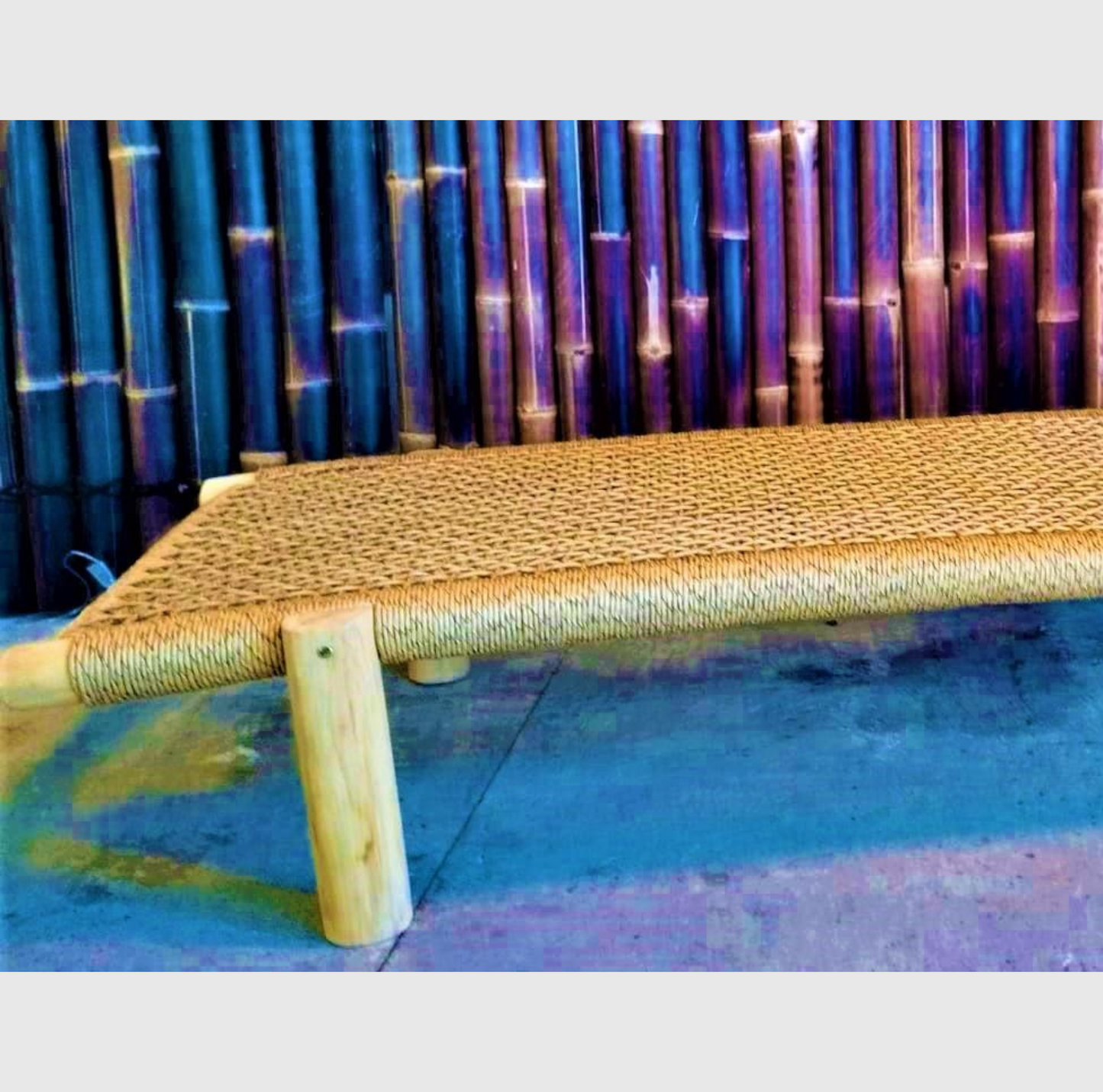 Transat piscine teck avec tressage en cordage synthétique