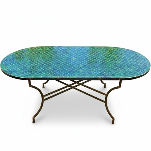 Table Zellige Ovale au Design Écaille de Toit Vert