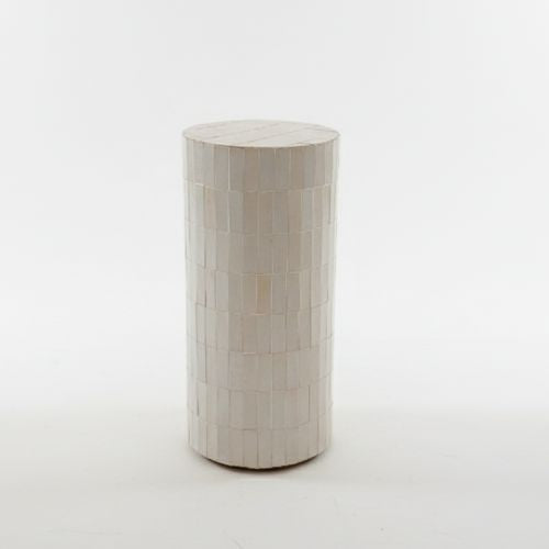 Table Marocaine en Zellige Blanc Cylindrique | Table de Jardin Artisanale Élancée | Ø 40 cm x H 85 cm | Installation Incluse