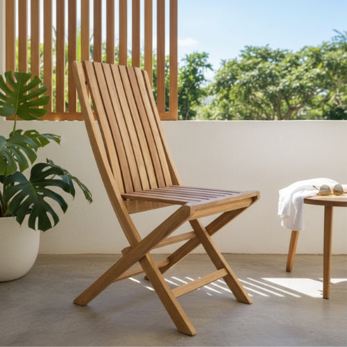 Chaise pliante en teck | Assise extérieure pratique et élégante | Teck massif | Design fonctionnel