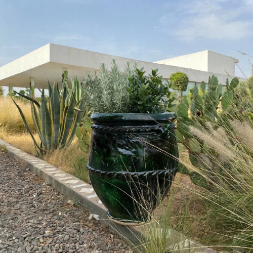 Pot moyen en terre cuite émaillé vert Tamegroute – Artisanat marocain authentique pour intérieur et extérieur