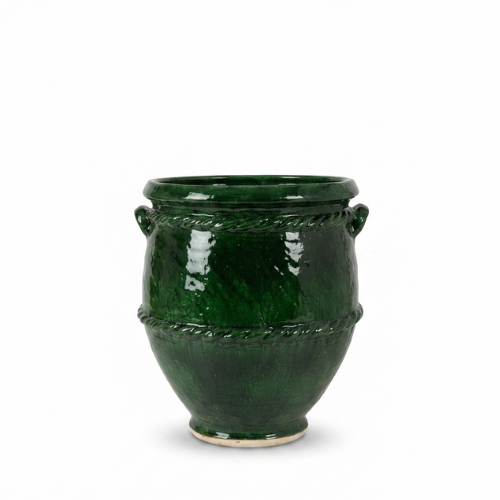 Pot moyen en terre cuite émaillé vert Tamegroute – Artisanat marocain authentique pour intérieur et extérieur