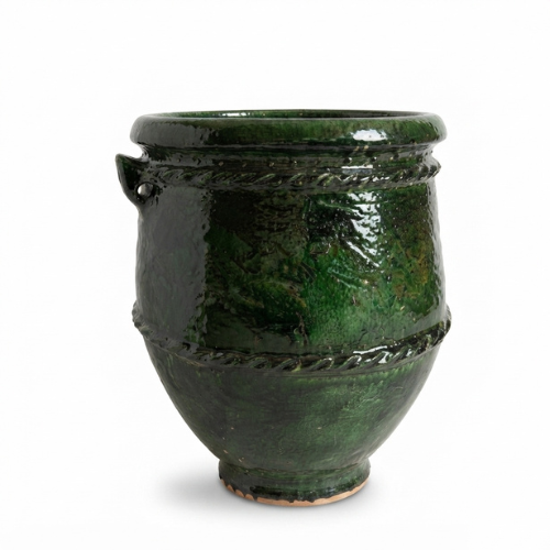 Pot moyen en terre cuite émaillé vert Tamegroute – Artisanat marocain authentique pour intérieur et extérieur