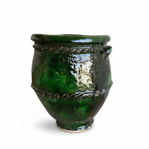 Pot moyen en terre cuite émaillé vert Tamegroute – Artisanat marocain authentique pour intérieur et extérieur