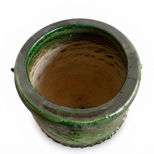 Pot moyen en terre cuite émaillé vert Tamegroute – Artisanat marocain authentique pour intérieur et extérieur