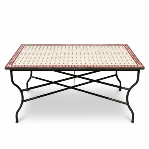 Table Zellige Beige et Blanc Cassé avec Cabochons Rouges