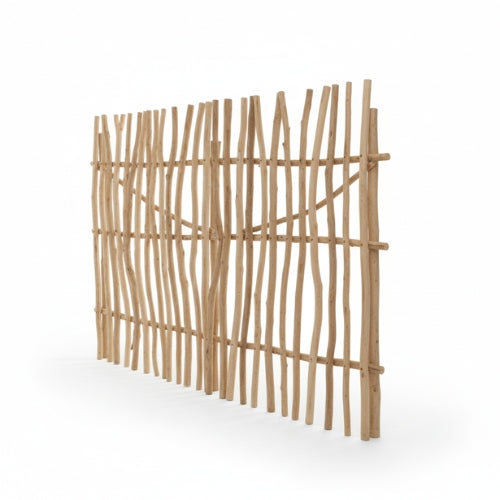 Palissade en teck naturel | Brise-vue décoratif en branches | Jardin & extérieur | H 200 × L 100 cm | Pose libre ou fixée