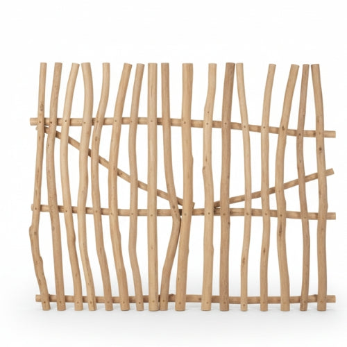 Palissade en teck naturel | Brise-vue décoratif en branches | Jardin & extérieur | H 200 × L 100 cm | Pose libre ou fixée