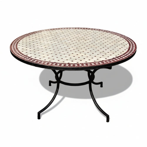 Table Zellige Beige et Blanc Cassé avec Cabochons Rouges