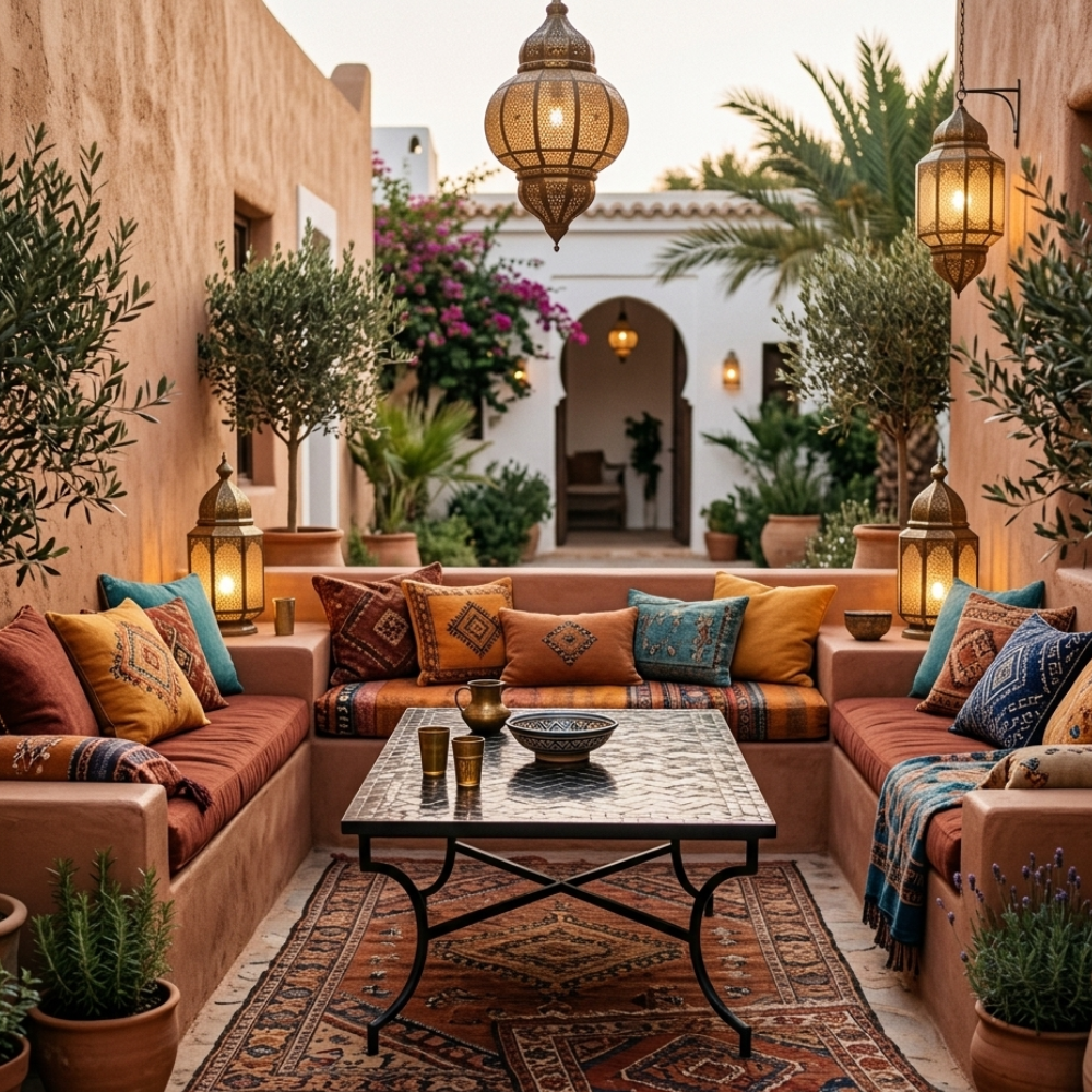 Table Rectangulaire en Zellige Noir 150 x 100 cm | Table de Jardin Extérieure Design &amp; Pied en Fer Forgé Rouillé | Installation Incluse