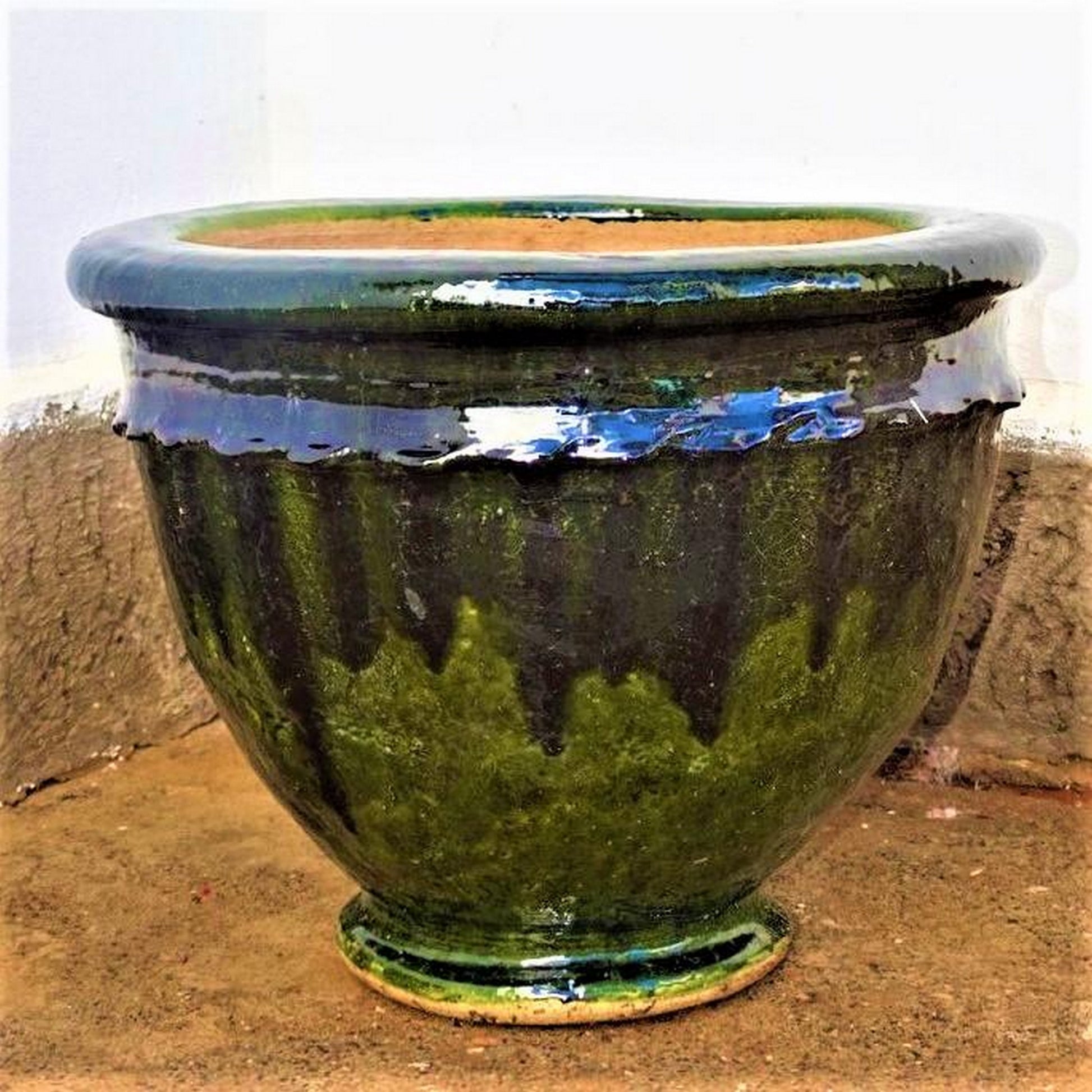 Vase en terre cuite émaillée vert, finition brillante, inspiration Tamgroute – idéal pour plantes, arbustes et décoration élégante en intérieur ou extérieur
