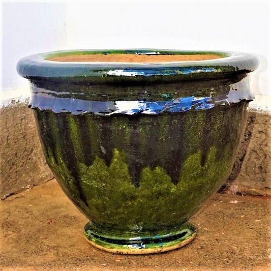 Vase en terre cuite émaillée vert, finition brillante, inspiration Tamgroute – idéal pour plantes, arbustes et décoration élégante en intérieur ou extérieur
