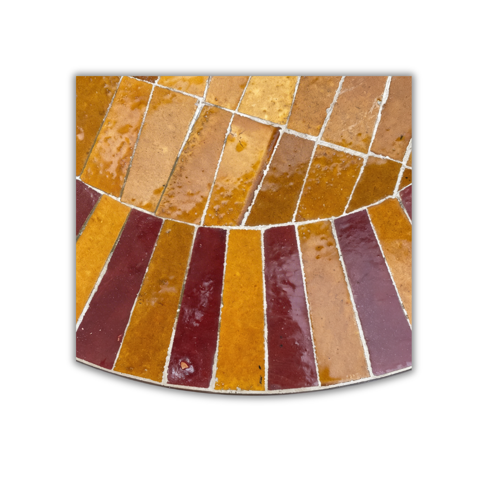 Table Ronde en Zellige Orange Bordeaux Ø60 cm | Table Extérieure Design Déclinée en 3 Hauteurs &amp; Pied en Fer Forgé Rouillé | Installation Incluse