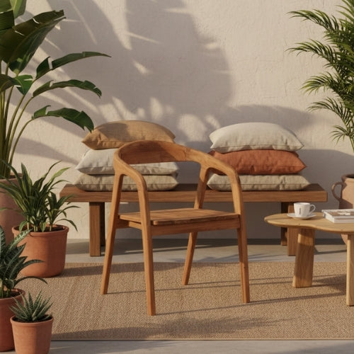 Chaise de jardin en teck massif KM2 | confort naturel &amp; esthétique artisanale | L 55 × P 55 × H 85 cm | coussin optionnel | prête à l’usage