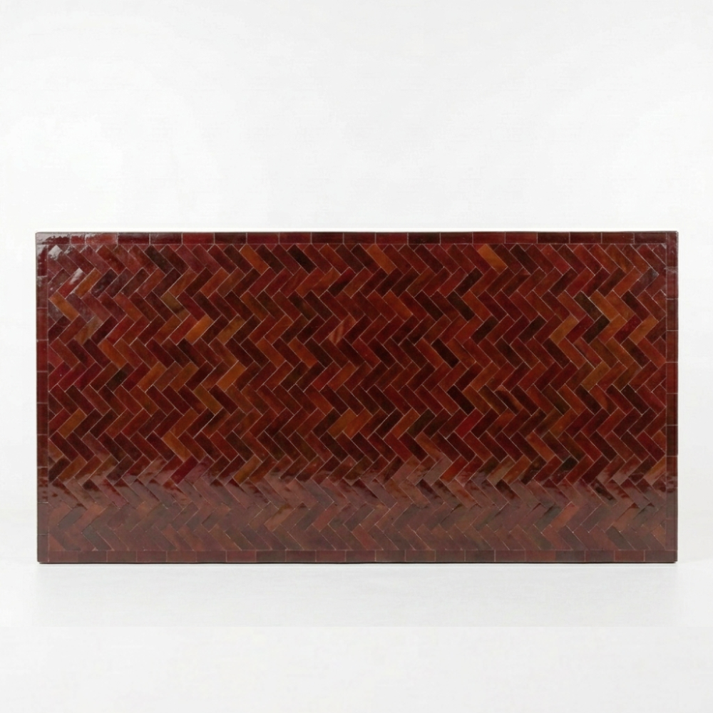 Table Rectangulaire en Zellige Marron 200 x 100 cm | Grande Table de Jardin Extérieure &amp; Pied en Fer Forgé Rouillé | Installation Incluse