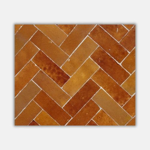 Table en Zellige Rectangulaire Caramel | Table de Jardin Artisanale avec Pied Pliable en Fer Forgé Noir | 200 x 100 x 75 cm | Installation Incluse