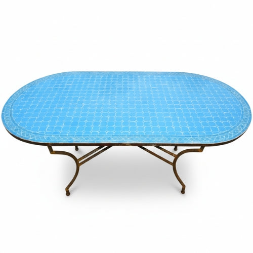 Table Ovale en Zellige Bleu Moyen – 200x100 cm