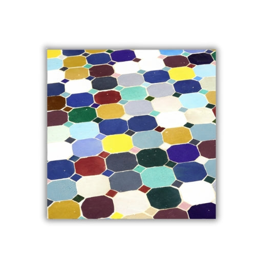 Table Marocaine Ronde en Zellige Multicolore | Plateau Artisanal &amp; Pied Fixe en Fer Forgé Noir | Ø100 x H75 cm | Installation Incluse