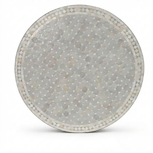Table ronde en zellige Ø 120 cm Beige – Table artisanale marocaine avec pied fixe noir en fer forgé