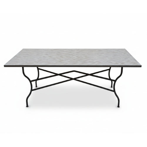 Table Marocaine en Zellige Rectangulaire Blanc | Plateau en Zellige Artisanal & Pied Pliable en Fer Forgé | 200x100x75 cm | Installation Incluse