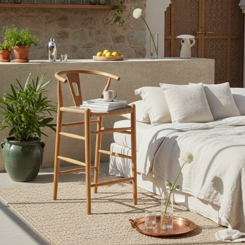 Tabouret en teck massif pour bar | Design naturel & robuste | Mobilier extérieur durable | Usage intérieur & extérieur