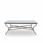 Table Marocaine en Zellige Rectangulaire | Plateau Beige à Cabochons Verts & Pied en Fer Forgé Noir | 200x100x75 cm | Installation Incluse