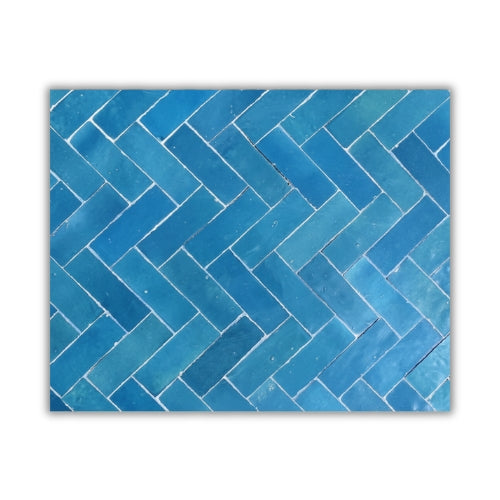 Table Marocaine en Zellige Rectangulaire Bleu Pétrole | Plateau Artisanal & Pied Pliable en Fer Forgé | 200x100x75 cm | Installation Incluse