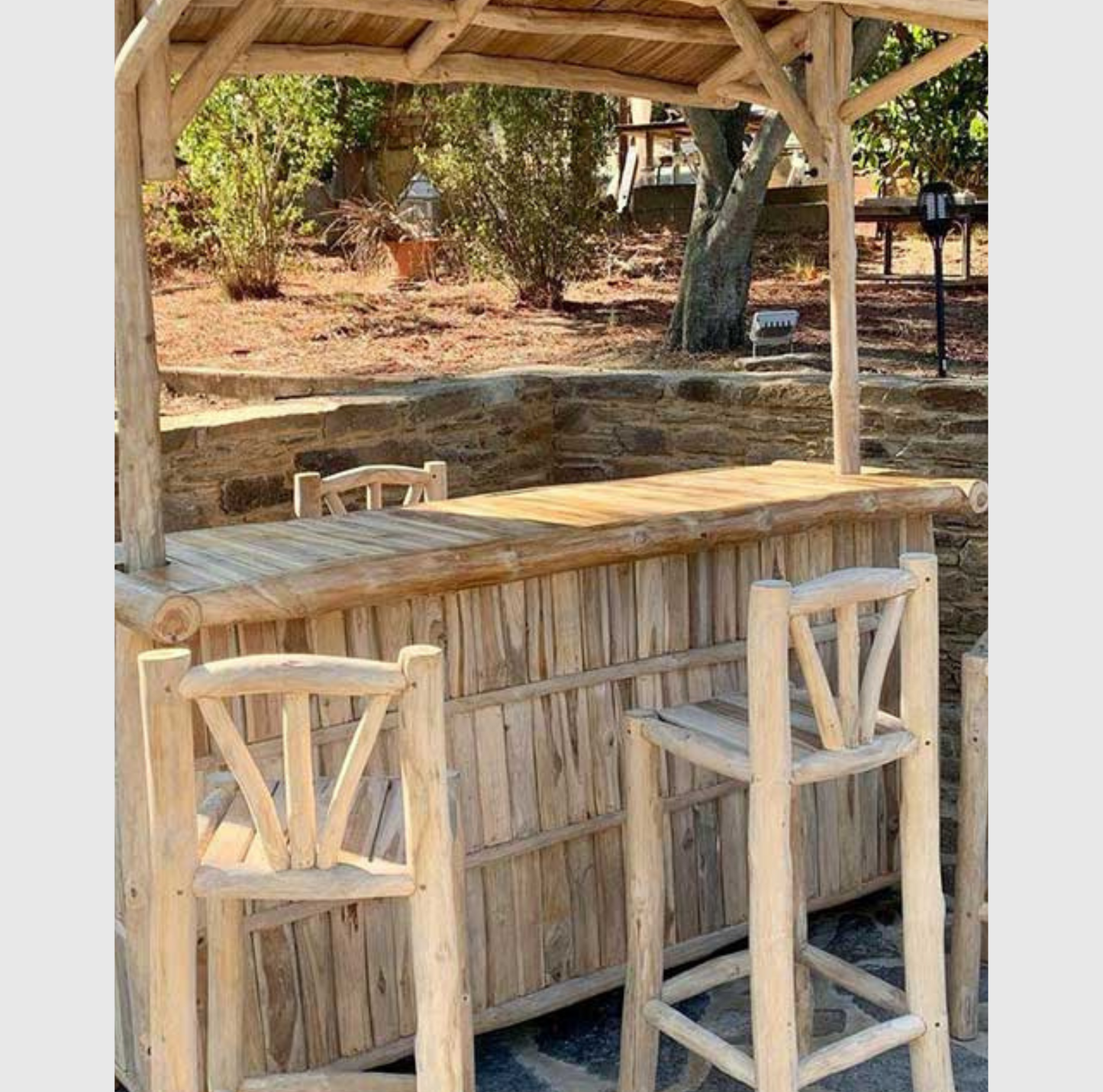 Bar d'Extérieur en Teck 200 cm avec 4 Tabourets Hauts en Teck