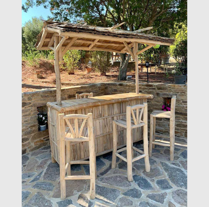 Bar d'Extérieur en Teck 200 cm avec 4 Tabourets Hauts en Teck