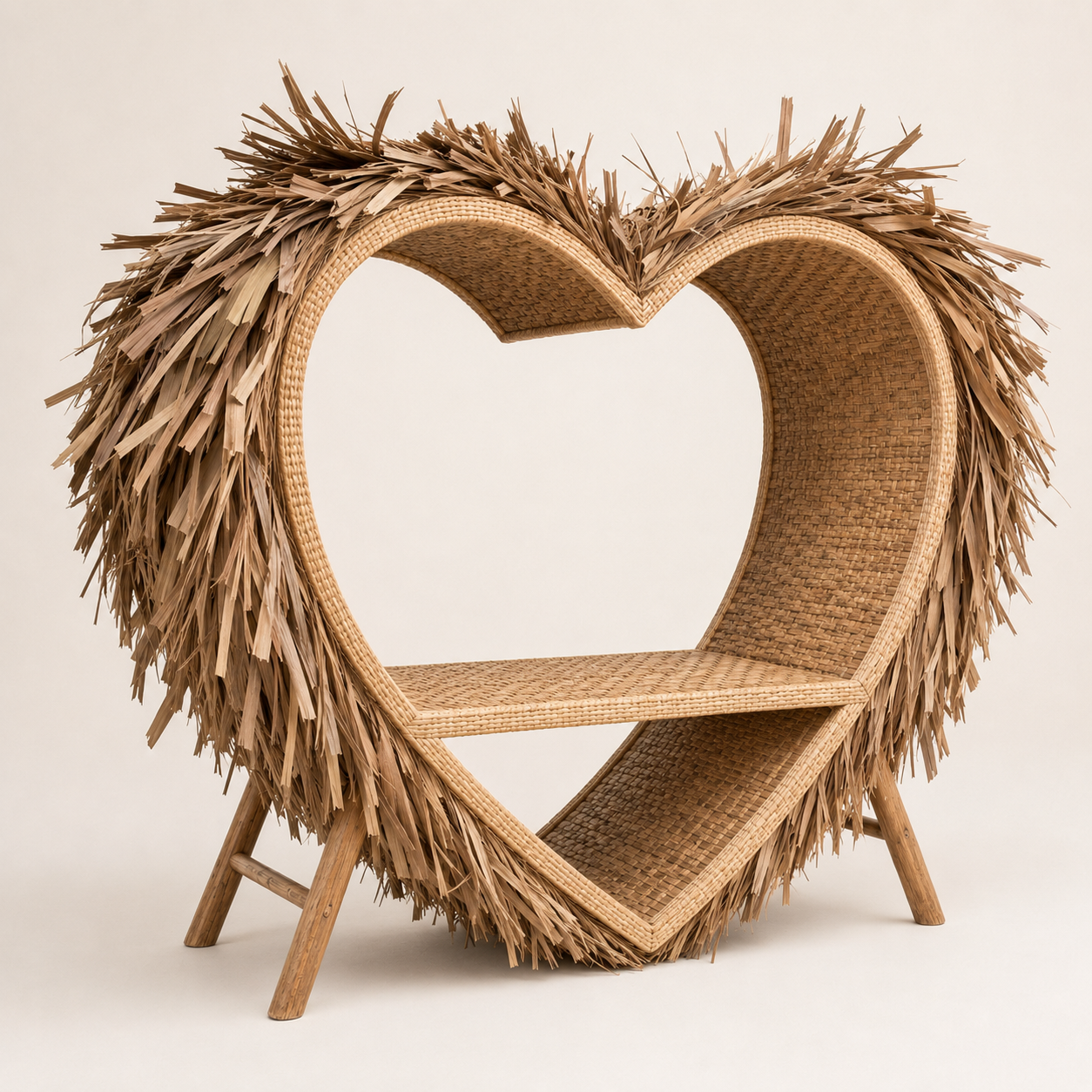 Banc Cœur en Bambou artisanal – Dossier haut 2 m | Assise naturelle | Mobilier jardin exotique | Installation simple