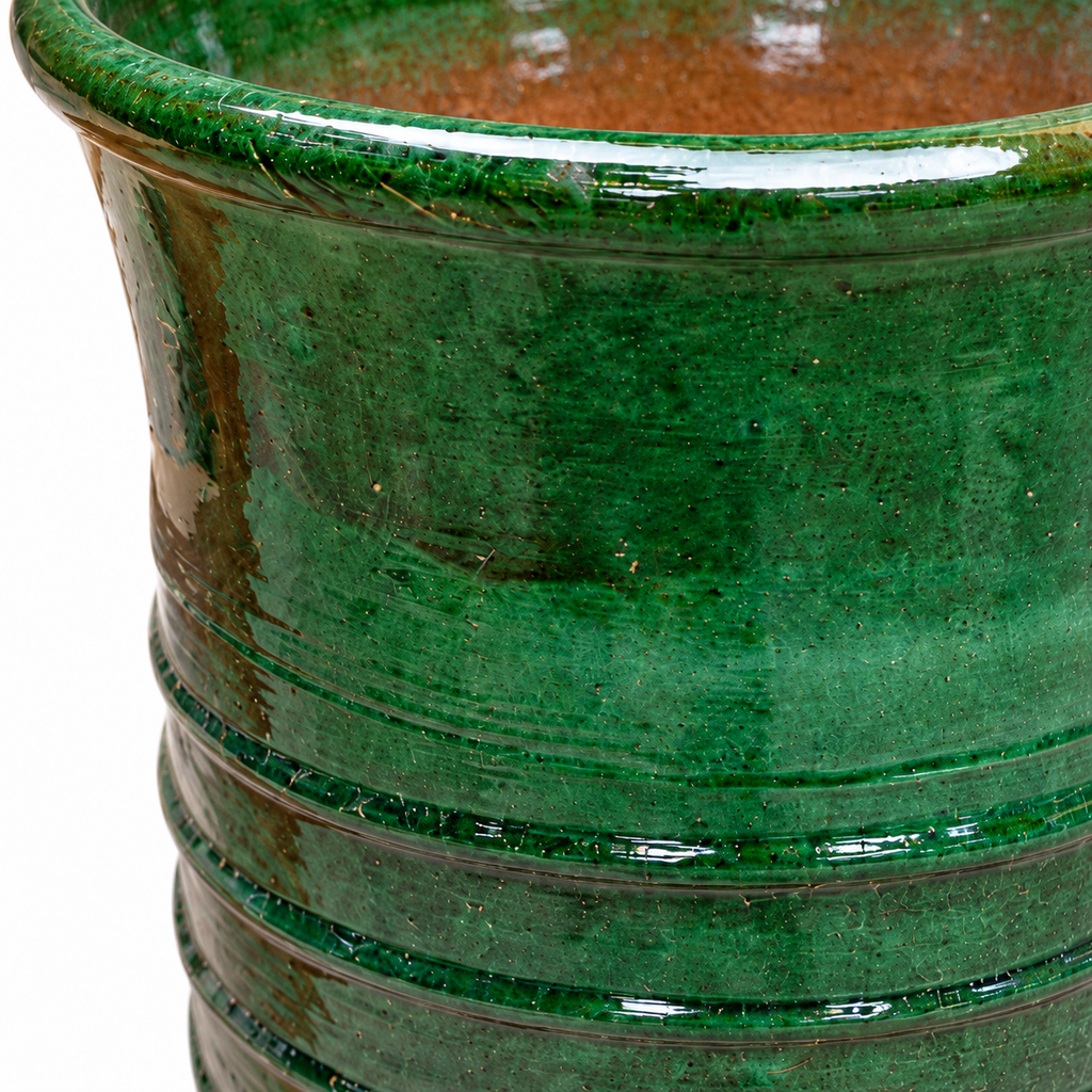 Petit pot en terre cuite émaillé vert Tamegroute – Artisanat marocain authentique pour intérieur et extérieur