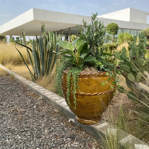 Pot en Terre Cuite Émaillé Jaune – Décoration Artisanale pour Jardin et Intérieur