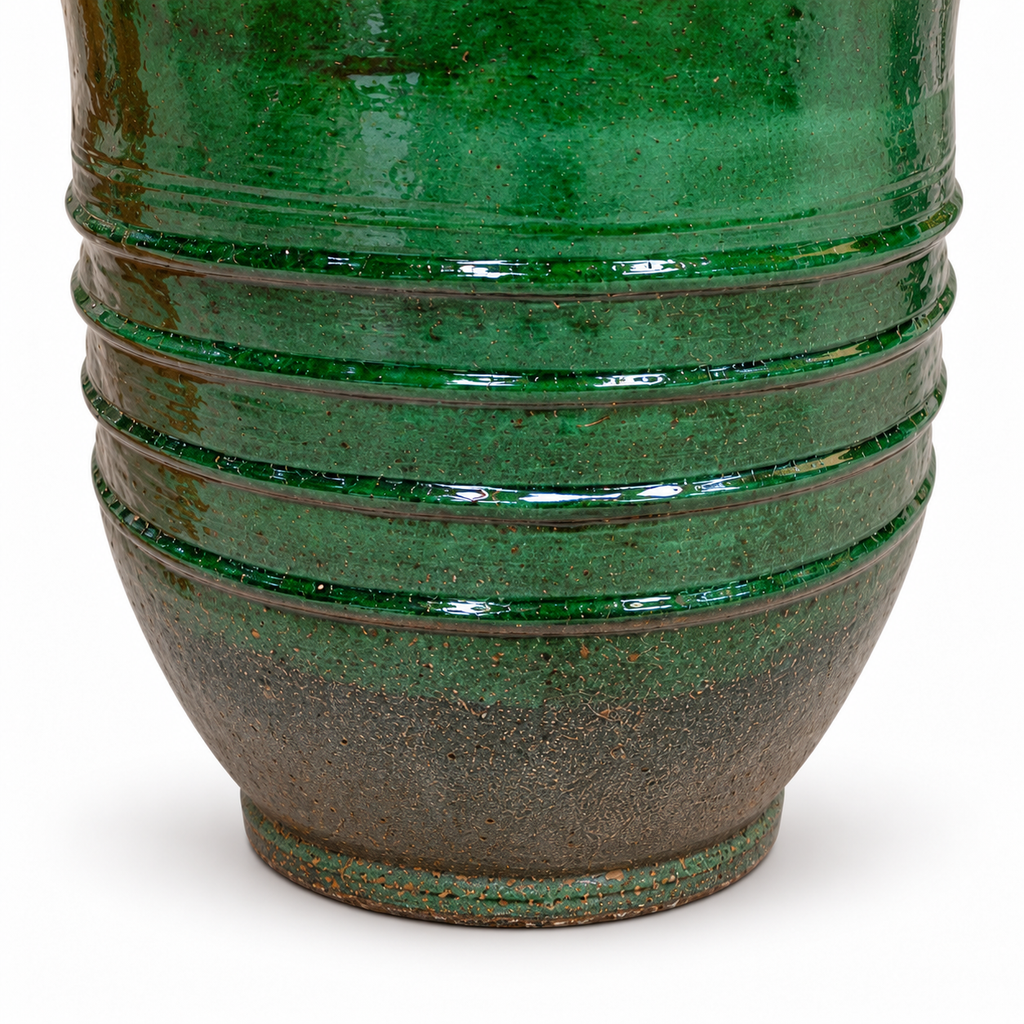 Petit pot en terre cuite émaillé vert Tamegroute – Artisanat marocain authentique pour intérieur et extérieur