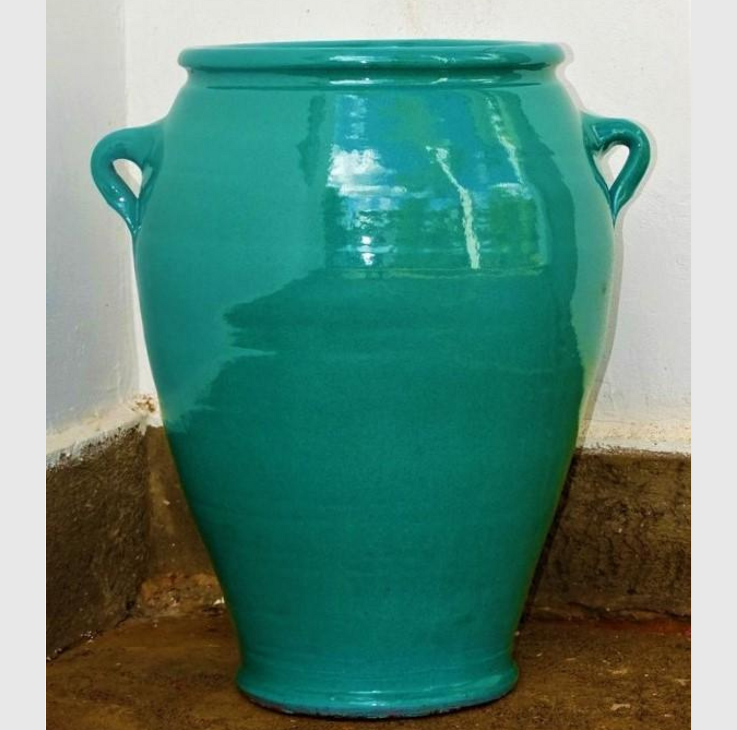 Vase terre cuite émaillée Aigue-marine Hauteur 58 cm Ouverture 35 cm Diamètre 45 cm