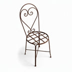 Vue arriere chaise fer forge coeur finition rouille pour mobilier artisanal