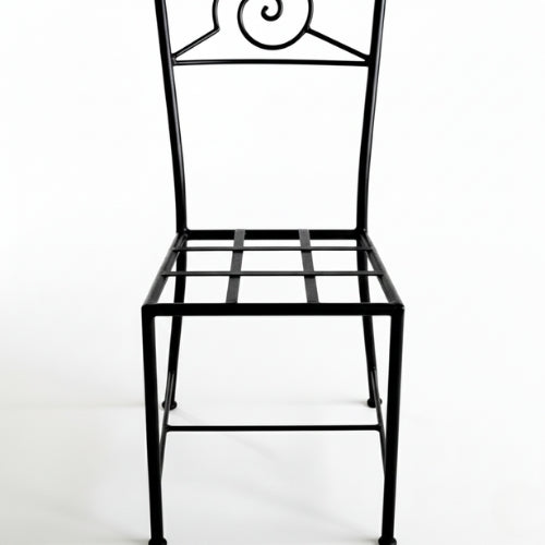 Vue arriere chaise fer forge escargot structure artisanale metal