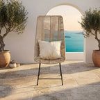 Chaise Design en Corde Tressée Beige et Métal Noir pour Jardin, Terrasse et Intérieur