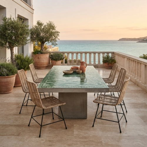 Chaise Design en Corde Tressée Beige et Métal Noir pour Jardin, Terrasse et Intérieur