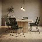Chaise Design en Corde Tressée Vert Olive et Métal Noir pour Jardin, Terrasse et Intérieur