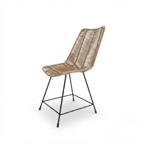 Chaise Design en Corde Tressée Beige et Métal Noir pour Jardin, Terrasse et Intérieur