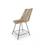 Chaise Design en Corde Tressée Beige et Métal Noir pour Jardin, Terrasse et Intérieur
