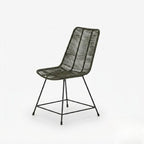 Chaise Design en Corde Tressée Vert Olive et Métal Noir pour Jardin, Terrasse et Intérieur