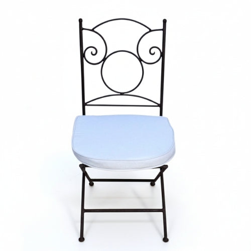 Chaise fer forge ideal avec coussin blanc pour salle a manger et exterieur