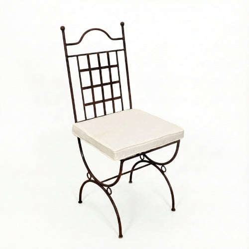 Chaise fer forge marina avec coussin blanc pour salon de jardin exterieur