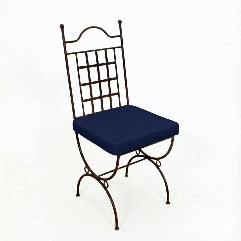 Chaise metal marina avec coussin bleu pour mobilier exterieur confortable