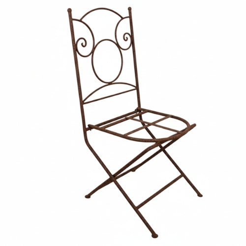 Chaise pliante en fer forge ideal sans coussin pour mobilier de jardin artisanal