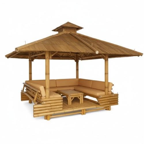 Assise beige pour gazebo bambou 250x250 cm offrant une ambiance naturelle